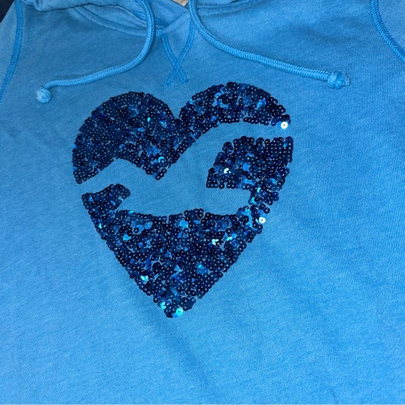 Y2K Hollister Blue Heart Sequin Bird Logo Fleece Sweatshirt/Hoodie - Picture 2 of 7